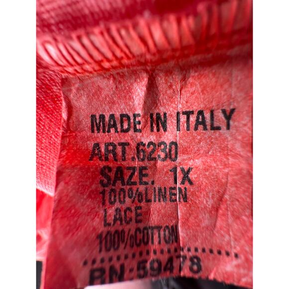 Nordstrom 1X Alessia Pacini 100% Italian Linen Dress Sleeveless Lace Coral Pink - Picture 5 of 7